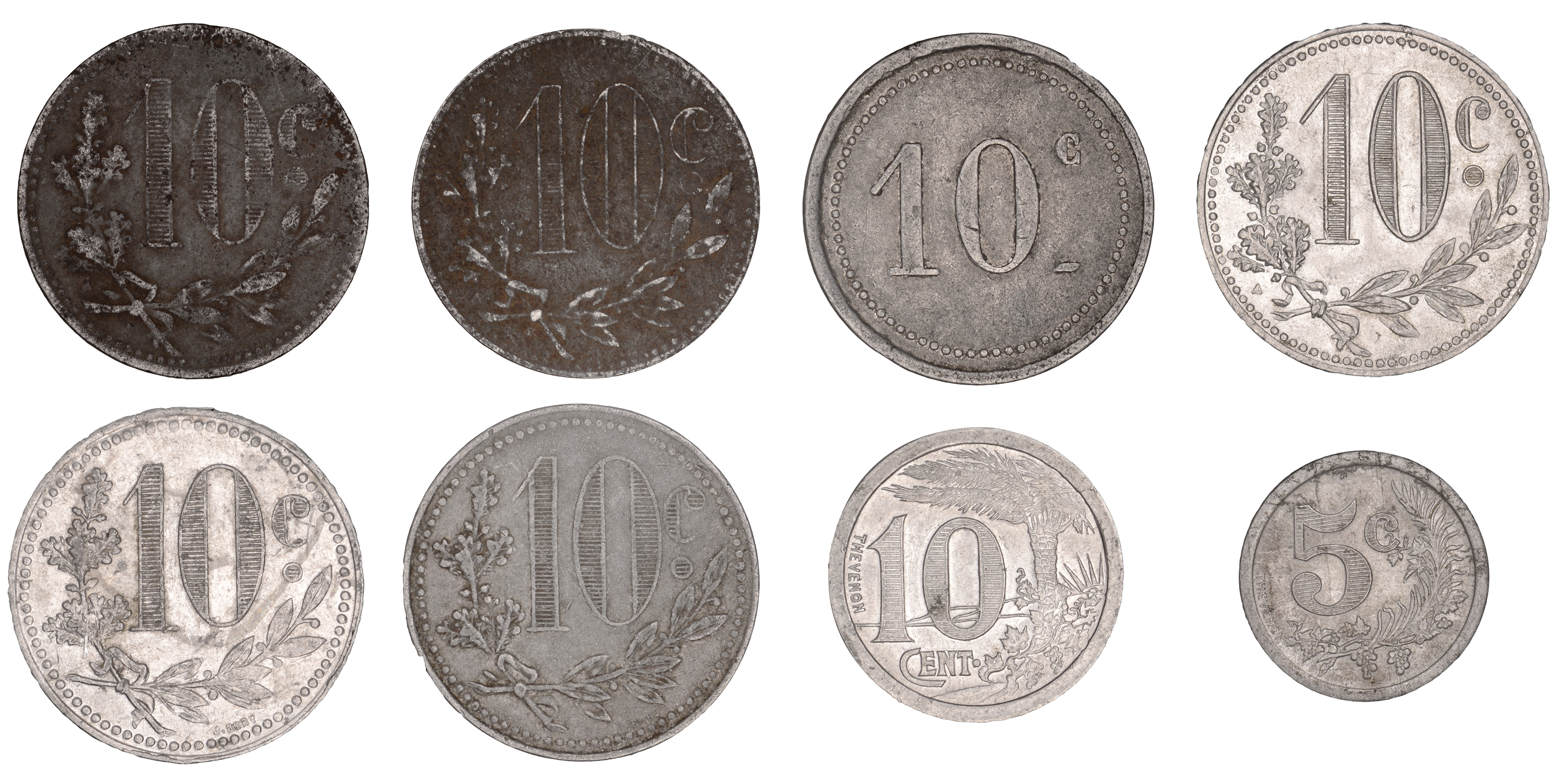 France, Colonies, Algiers, Chambre de Commerce, 10 Centimes (5), 1916 (3), 1918, 1921 (Gad.... - Image 2 of 2