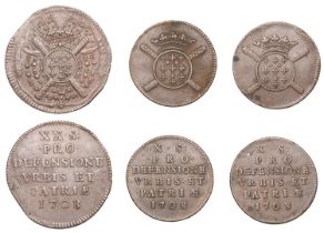 France, Local, LILLE, Siege coinage, 20 Sols and 10 Sols (2), 1708 (KM 6-7) [3]. Very fine...