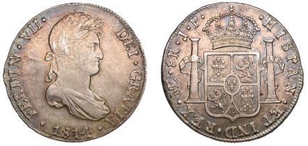 Peru, Ferdinand VII, 8 Reales, 1814jp, Lima (CalicÃ³ 1247; KM. 117.1), Die cracks behind head...