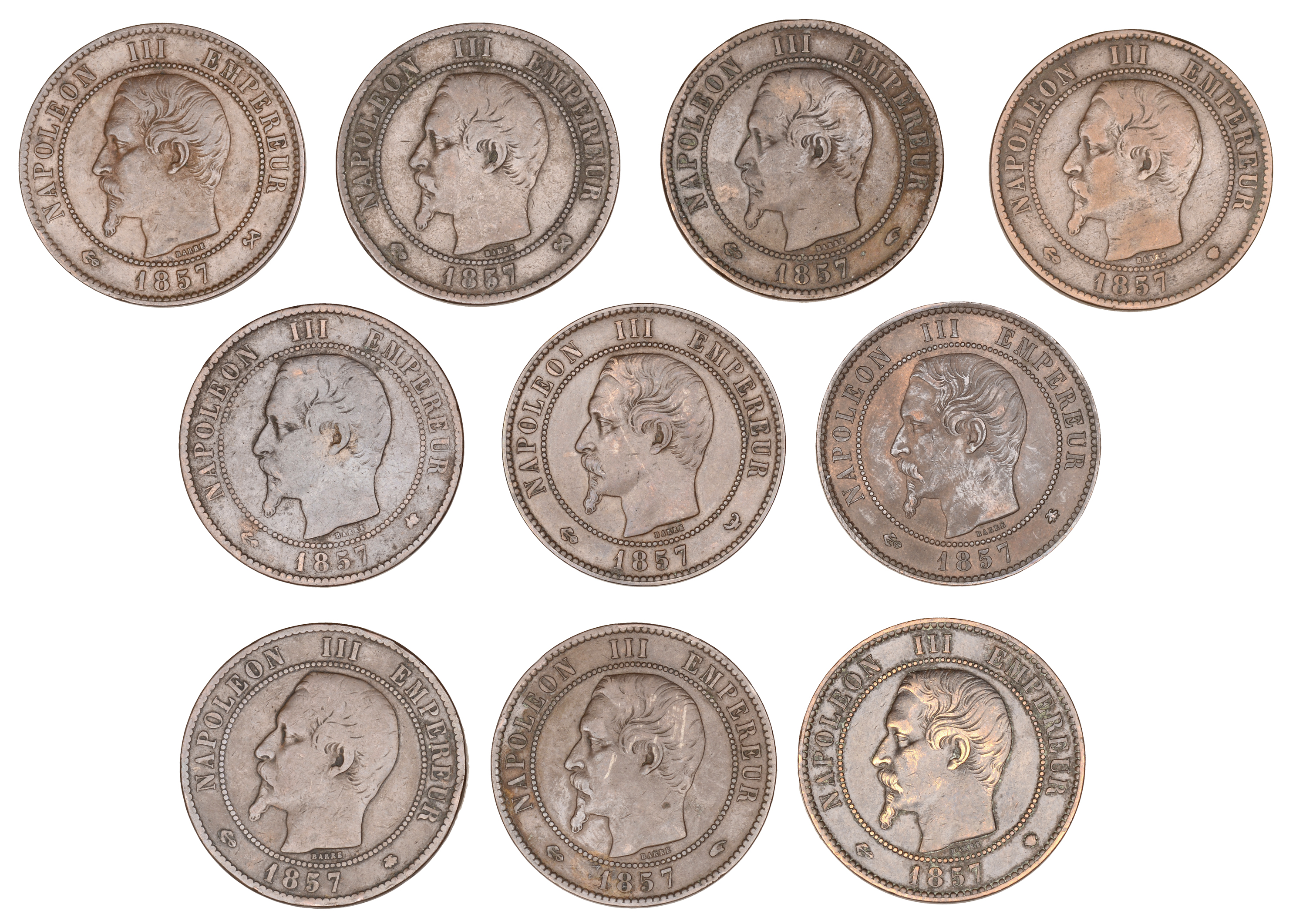 France, Napoleon III (1852-1870), 10 Centimes (10), 1857a (2), 1857b (2), 1857bb (2), 1857k,...