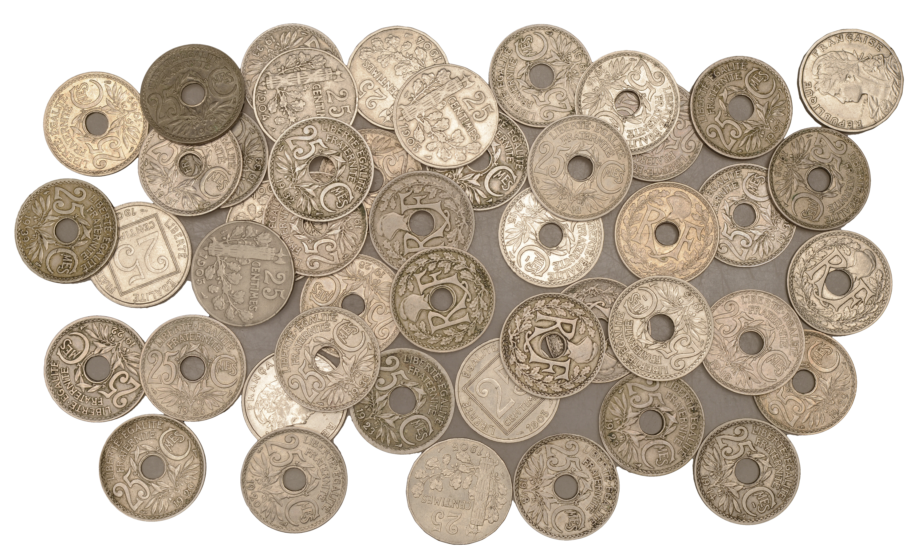 France, Third Republic (1871-1940), 25 Centimes (47), 1903 (3), 1904 (4), 1905 (3), 1914 (2)...