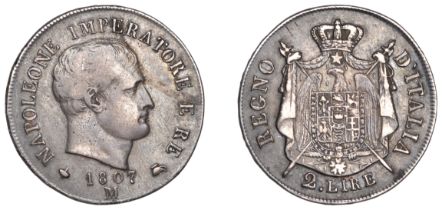Italy, KINGDOM OF NAPOLEON, 2 Lire, 1807m (MIR 481/1; KM C9.1). About very fine, rare Â£300-...
