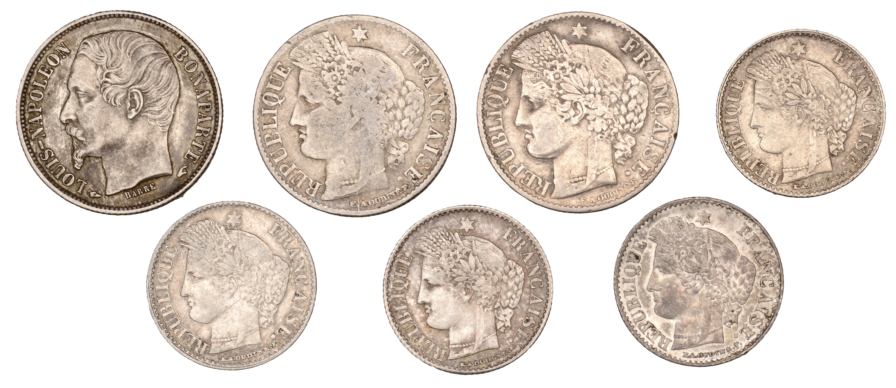 France, Second Republic (1848-1852), 50 Centimes (3), 1850bb, 1851a, 1852a (Gad. 411-2); 20...