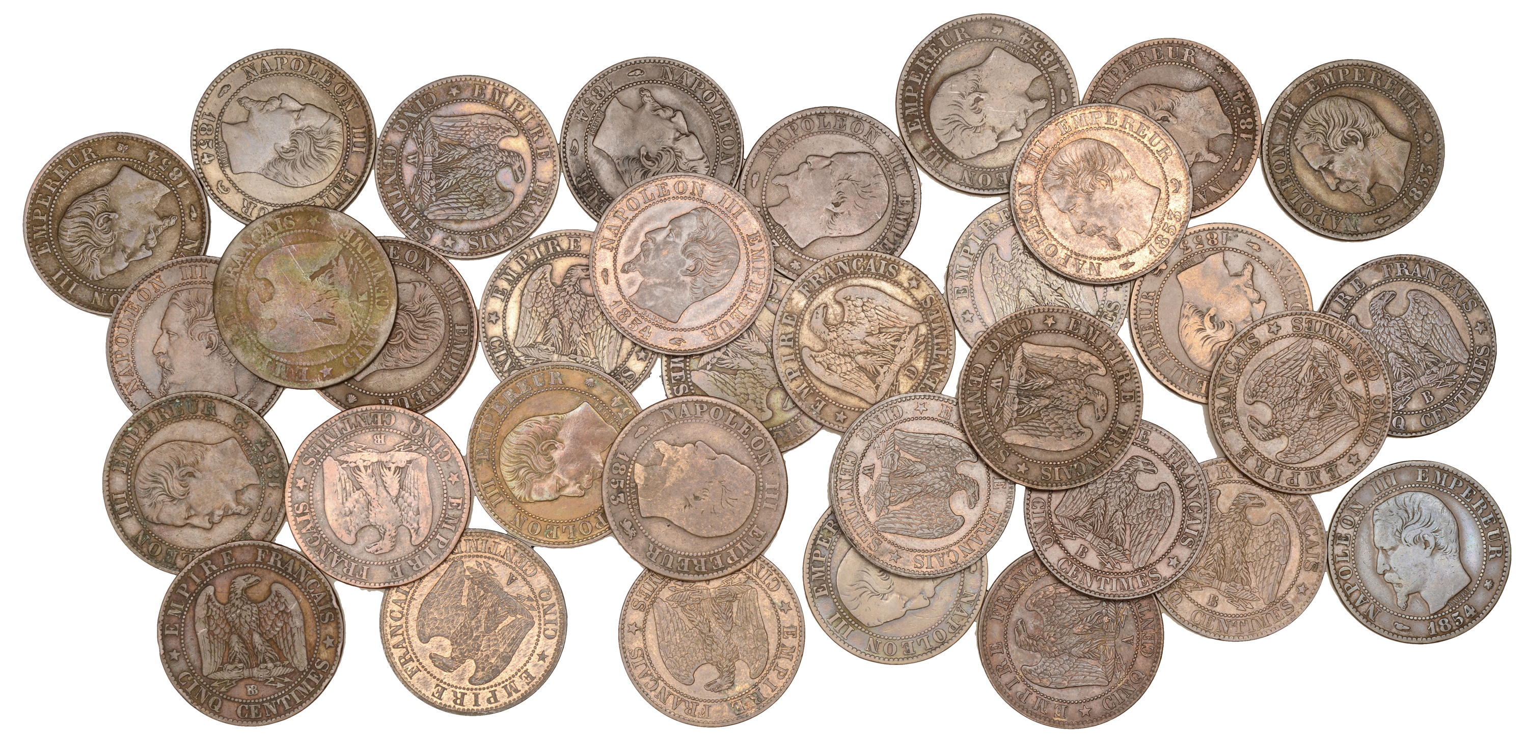France, Napoleon III (1852-1870), 5 Centimes (34), 1853a (2), 1853b (2), 1853bb (2), 1853d (...