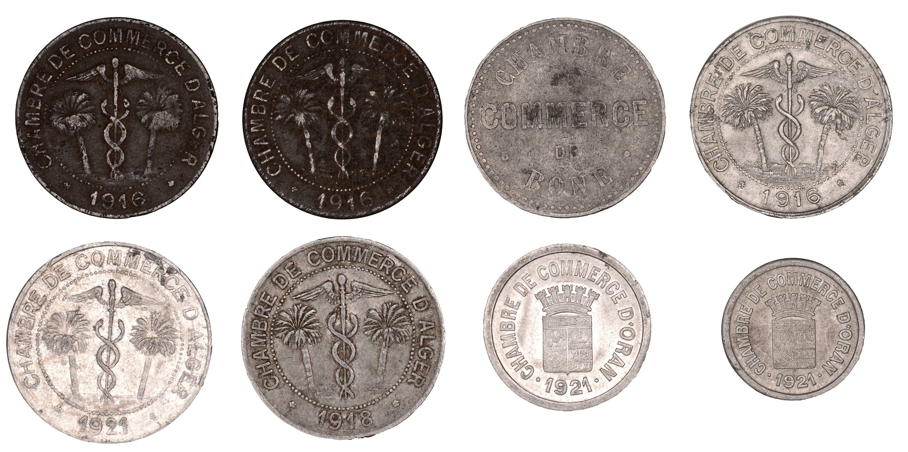 France, Colonies, Algiers, Chambre de Commerce, 10 Centimes (5), 1916 (3), 1918, 1921 (Gad....