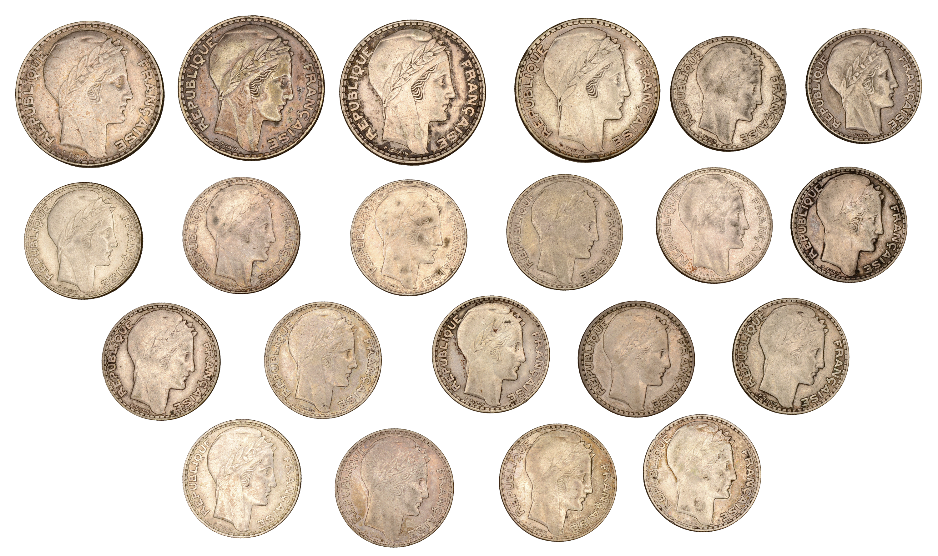 France, Third Republic (1871-1940), 20 Francs (4), 1933 (3), 1938 (Gad. 852); 10 Francs (17)...