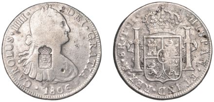 Portugal, Maria II, 870 RÃ©is, [1834], a Mexico 8 Reales, 1806th, countermarked on obv. with...
