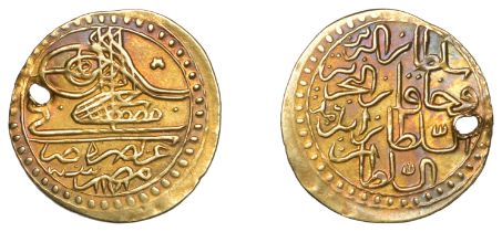 Mustafa III, Half-Zeri Mahbub, Misr 1171h, yr 6, mim dal, 1.24g/11h (OC 26-034-01; ICV 3370)...
