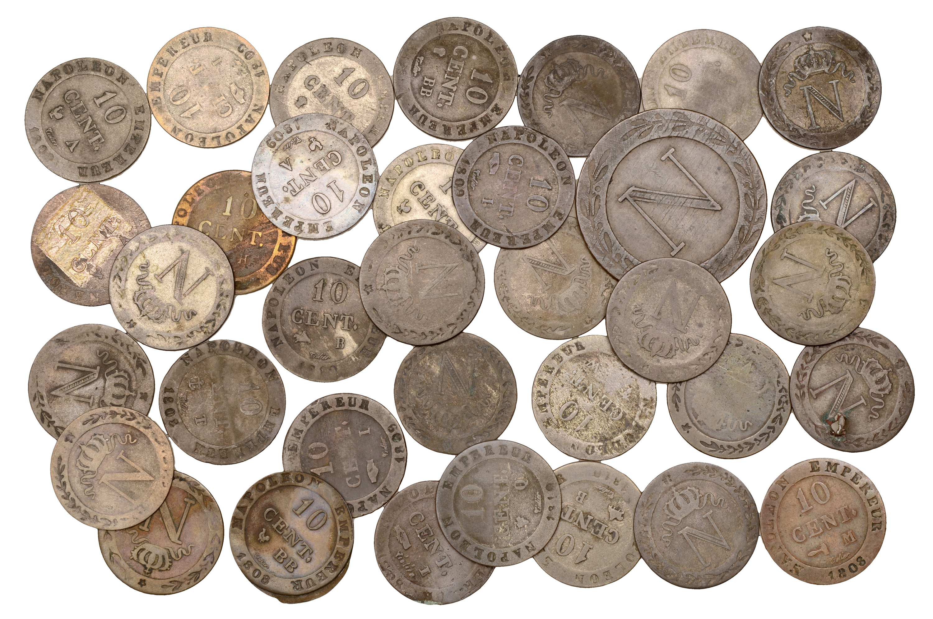 France, Napoleon I (1804-1814), 10 Centimes (31), 1808a (4), 1808bb, 1808h, 1808i, 1808m, 18...