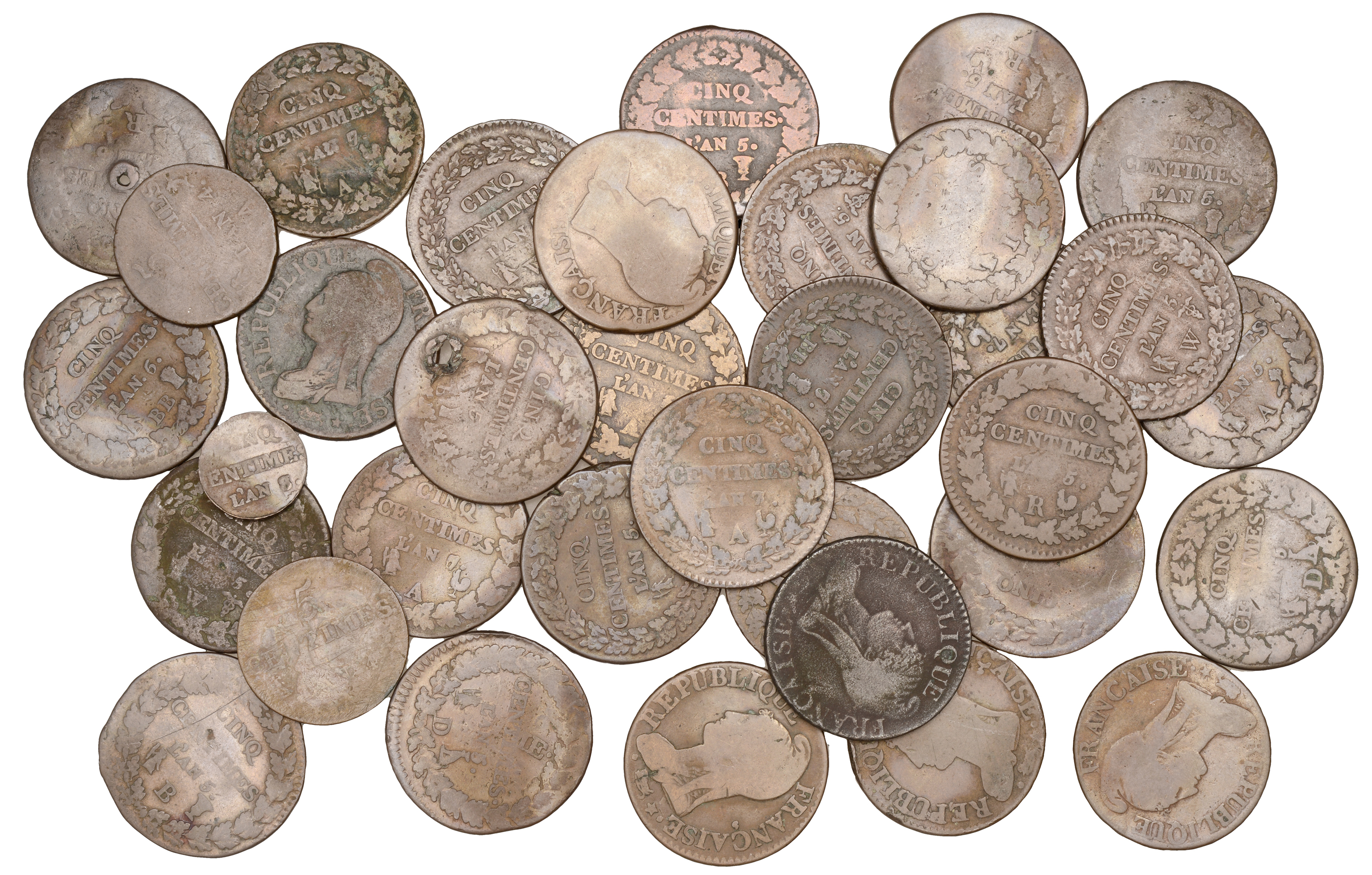 France, Directory (1795-1799), 5 Centimes (34), AN 4a, AN 5a (6), AN 5b (3), AN 5bb (2), AN...