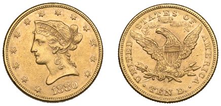 United States of America, Ten Dollars, 1880. Some rim nicks and surface marks, about extreme...