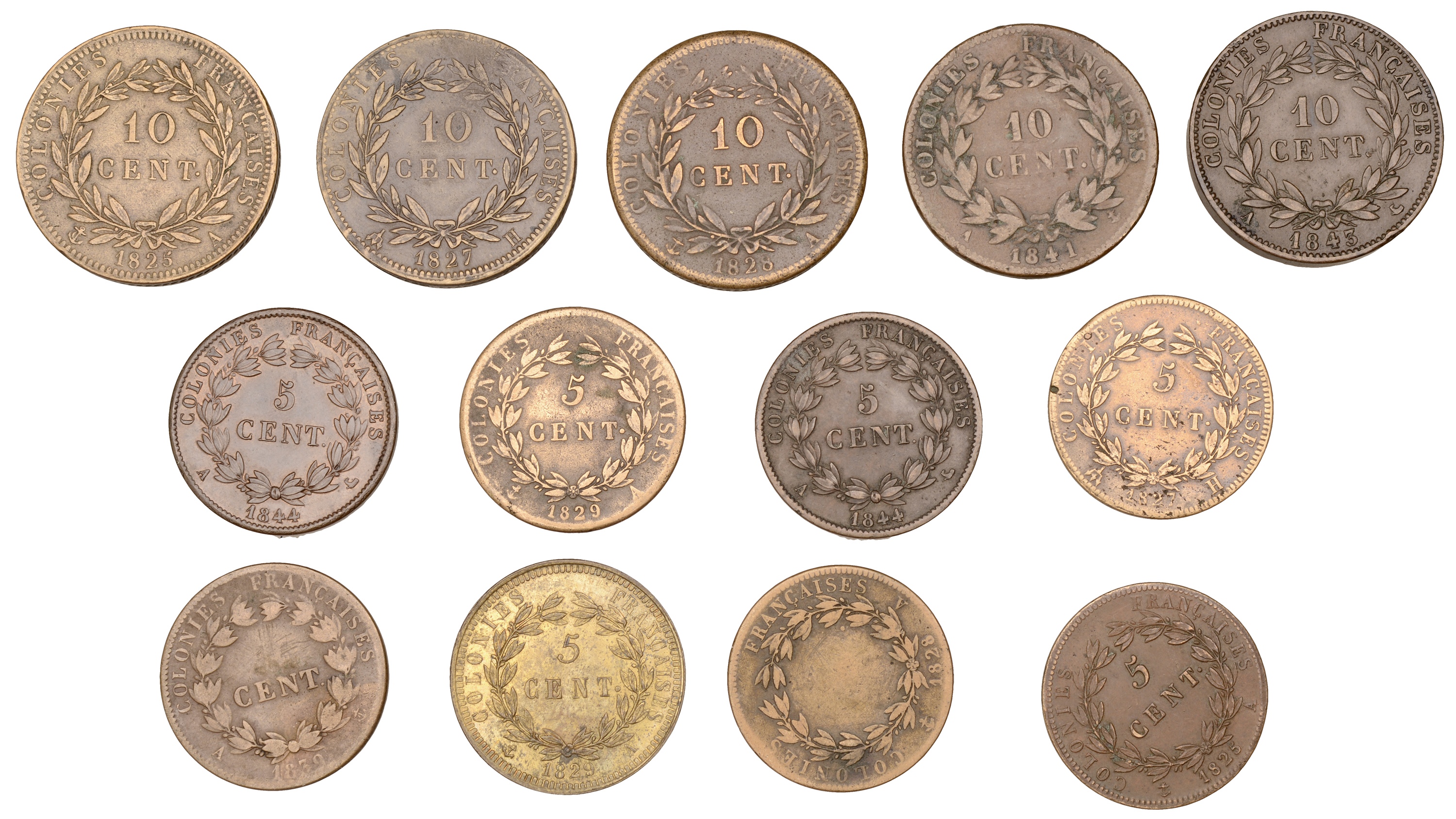 France, Charles X (1824-1830), 10 Centimes (3), 1825a, 1827h, 1828a (Lec. 304-6); 5 Centimes... - Image 2 of 2