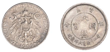 China, KIAU CHAU, German Occupation, 5 Cents, 1909 (KM 1). Good very fine Â£120-Â£150