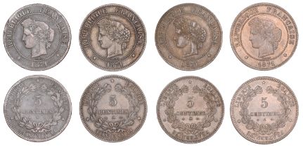 France, Government of National Defence, 5 Centimes (4), 1871a (3), 1871k (Gad. 157) [4]. Fir...