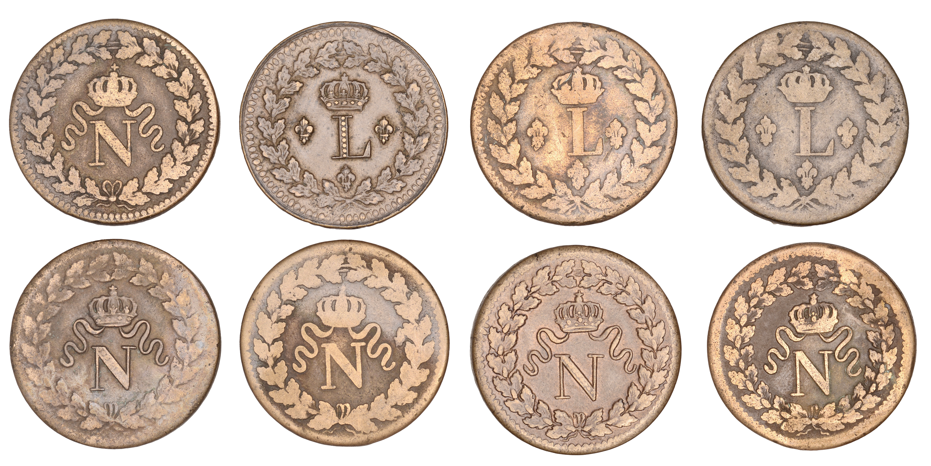 France, Napoleon I (1804-1814), DÃ©cimes (5), 1814bb (4), 1815bb (Gad. 195a, 195b, 195e); Lou... - Image 2 of 2