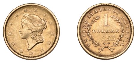 United States of America, Gold Dollar, 1853. Reverse weak, about very fine Â£100-Â£120