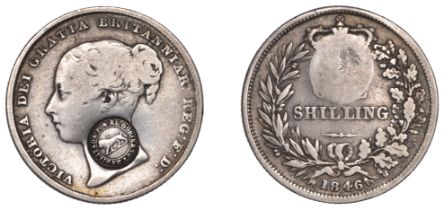 Costa Rica, Republic, countermarked coinage, 2 Reales, a Victoria Shilling, 1846, with type...
