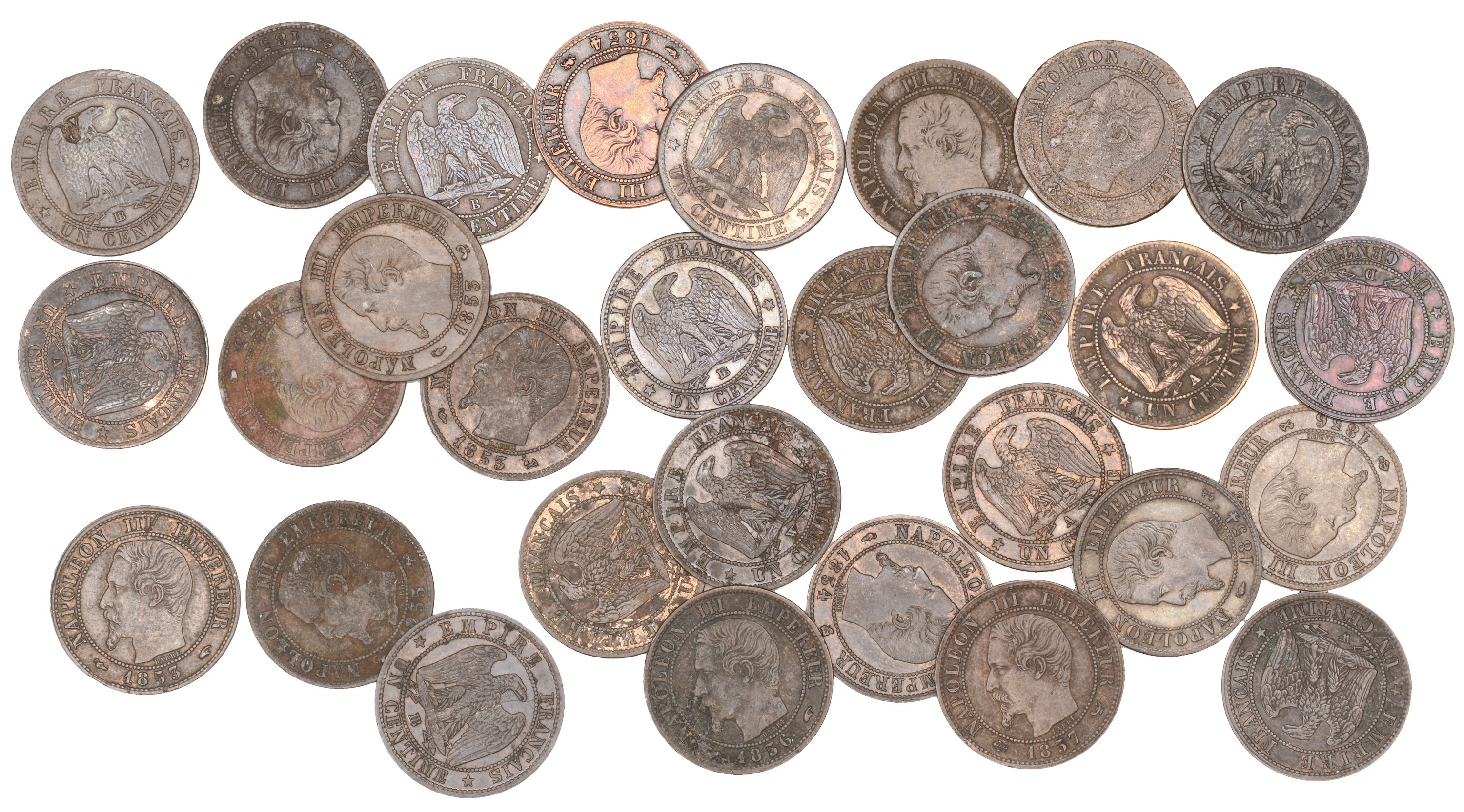 France, Napoleon III (1852-1870), Centimes (29), 1853a, 1853b, 1853bb, 1853d, 1853w, 1854a (...