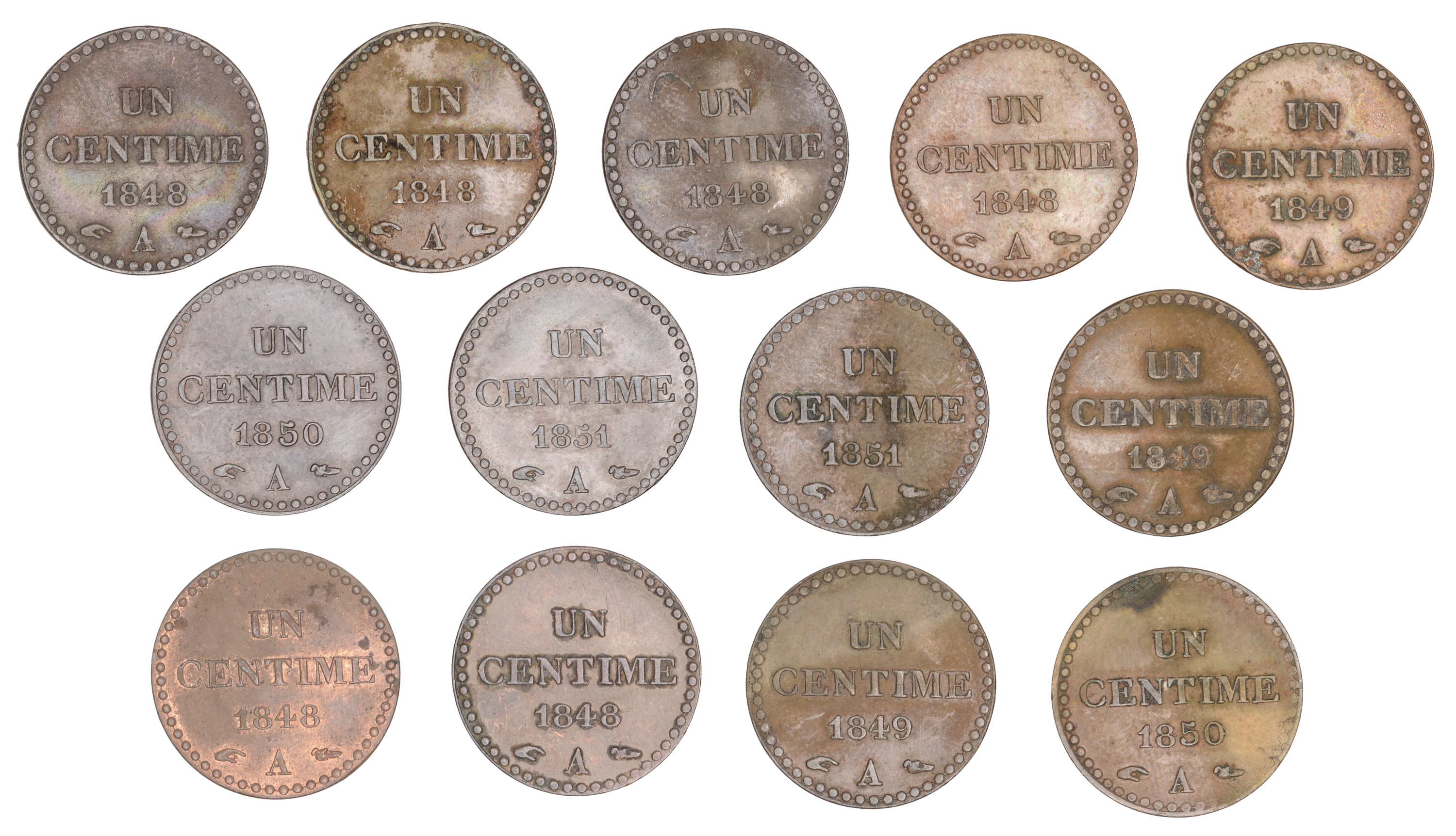 France, Second Republic (1848-1852), Centimes (13), 1848a (6), 1849a (3), 1850a (2), 1851a (... - Image 2 of 2