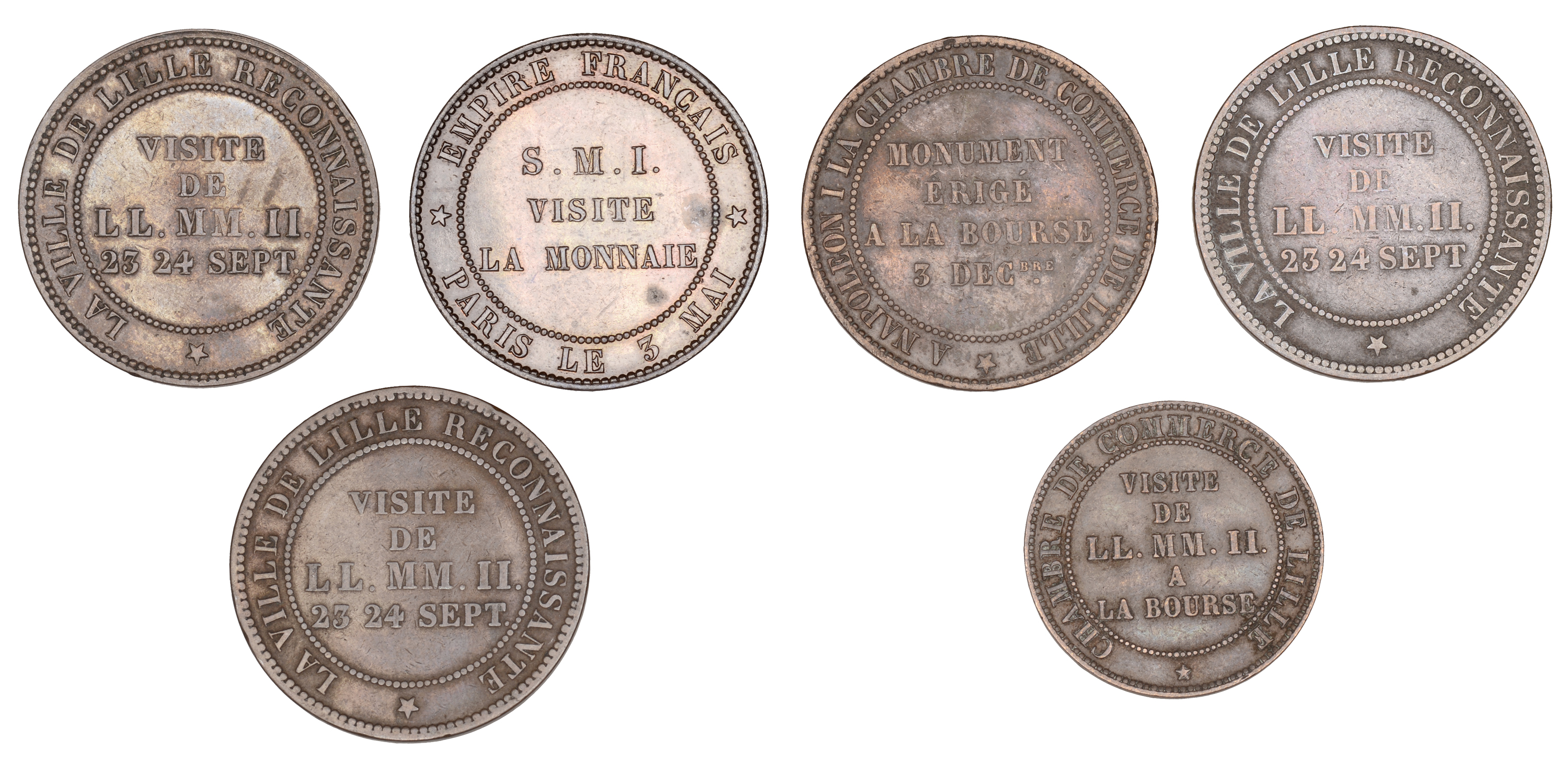 France, Napoleon III (1852-1870), Medallic 10 Centimes (5): Visit to Lille, 1853 (3) (VG 336... - Image 2 of 2
