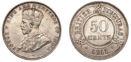 British Honduras, George V, 50 Cents, 1911 (KM. 18). Lightly hairlined from cleaning, good v...