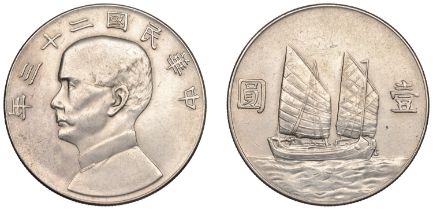China, REPUBLIC, Sun Yat-sen, 'Junk' Dollar, yr. 23 [1934] (L & M 110; KM. Y345). Extremely...