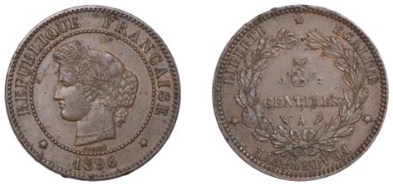 France, Third Republic (1871-1940), 5 Centimes, 1896a, Paris, torch privy mark (Gad. 157a; K...