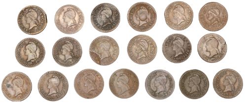 France, Directory (1795-1799), Centimes (19), AN 6a (8), AN 7a (11) (Gad. 76) [19]. Varied s...