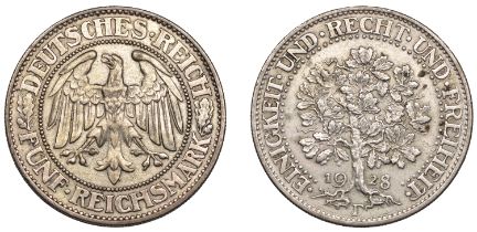 Germany, Weimar Republic, 5 Reichsmark, 1928f (J 331; KM 56). Nearly extremely fine Â£60-Â£80