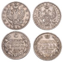 Russia, Alexander I, Rouble, 1818Ð¿Ñ, St Petersburg (KM. C130) ; Nicholas I, Rouble, 1852Ð¿a,...