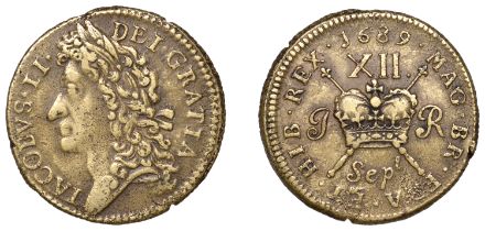 James II (1685-1691), Gunmoney coinage, Shilling, 1689 Sept, 6.87g/12h (Timmins â€“; S 6581C)....