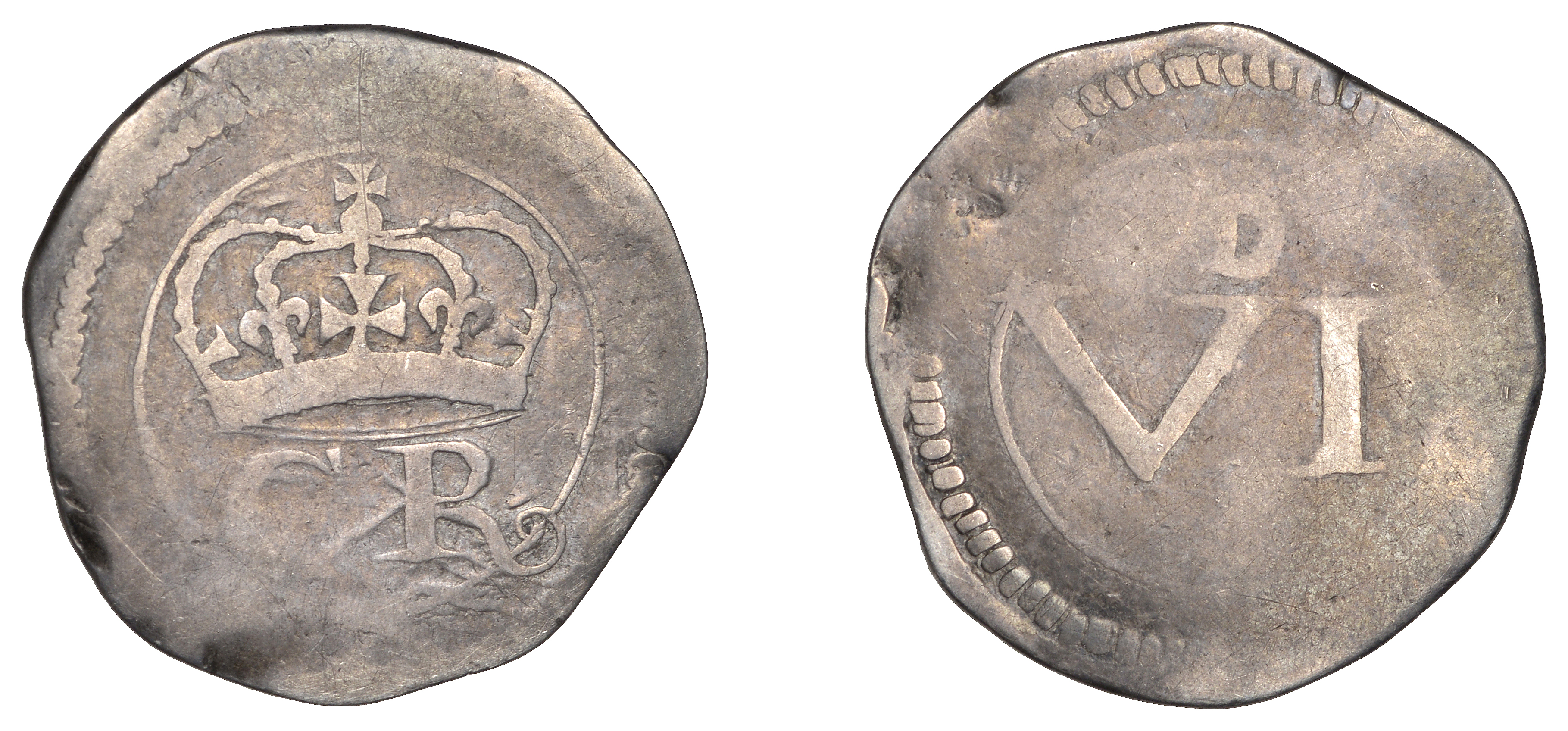 Charles I (1625-1649), Ormonde Money, Sixpence, no pellet between c r (?), r with curly tail...