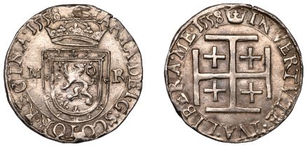Mary (1542-1567), First period, Testoon, type IIIb, 1558, mm. crown on rev. only, wide low-a...