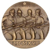 GERMANY, Four Allies, 1916, a uniface cast bronze medal by A. Weinberger, four infantrymen a...