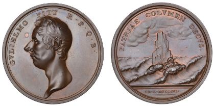 Death of William Pitt, 1806, a copper medal by T. Webb, bare head left, rev. patriae colvmen...