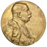 AUSTRIA, Franz Joseph I, a uniface gilt-bronze medal by F. Stiasny, uniformed bust right wea...