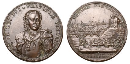 Recapture of Prague, 1744, a copper medal by J. Kirk, bust of Duke Karl Alexander of Lorrain...