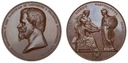 Reception of Victor Emanuel II of Sardinia at the Guildhall, 1855, a bronze medal by B. Wyon...