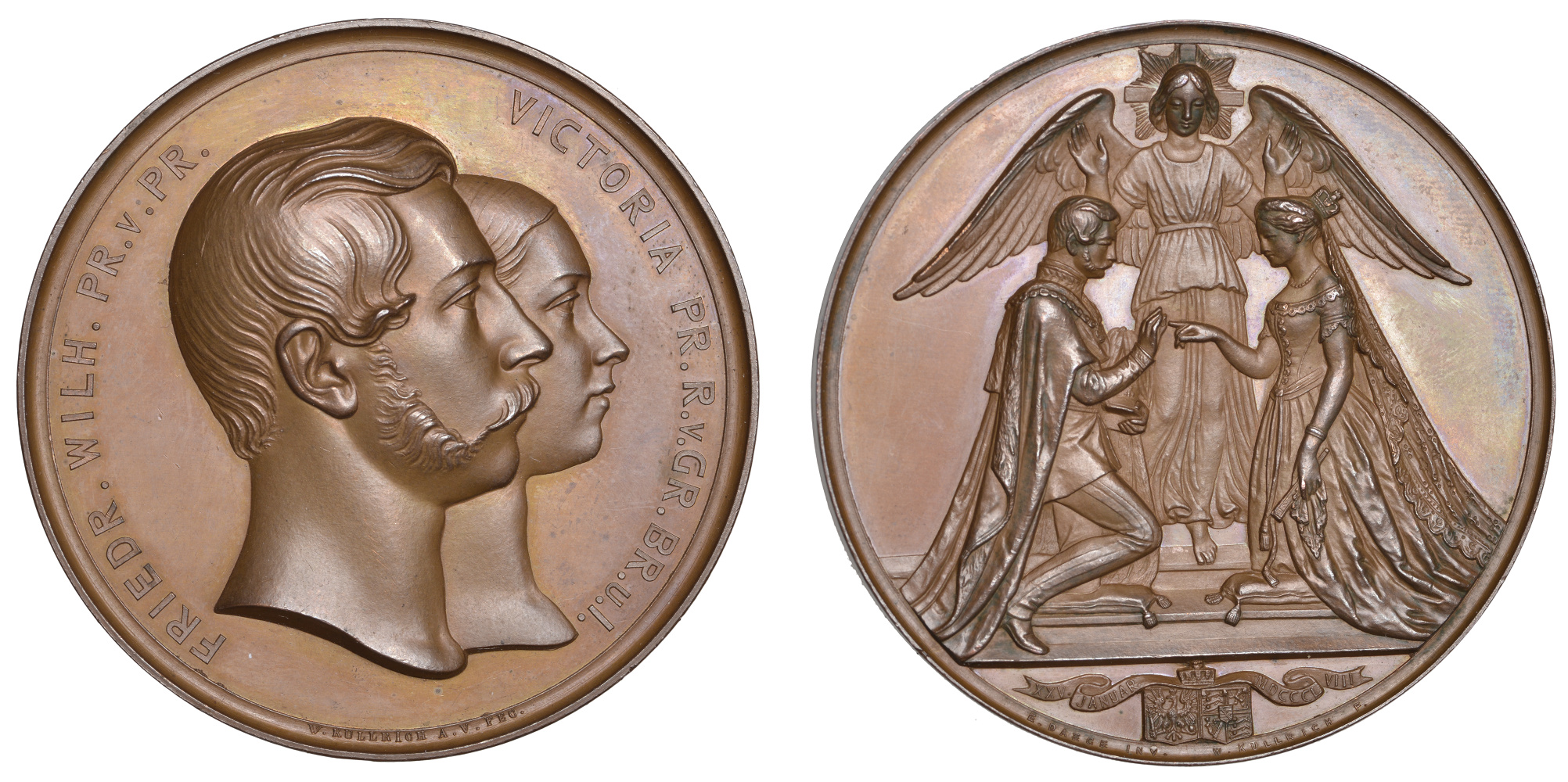 Marriage of the Princess Royal and Prince Frederick William of Prussia, 1858, a bronze medal...