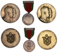 Edward VII, Coronation, 1902, Reading, gilt-bronze medals (2) by E. Fuchs for Elkington, eac...