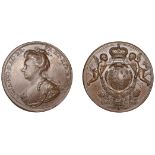 Union of England and Scotland, 1707, a copper medal by J. Croker and S. Bull, bust of Queen...