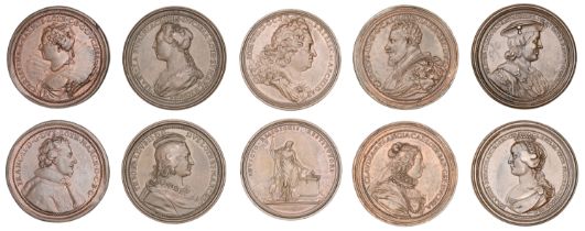FRANCE, Lorraine, copper medals (5) by F. de Saint-Urbain: Theobald II, Frederick II, Charle...