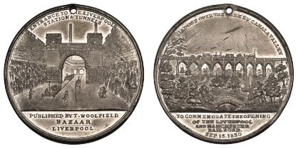 Opening of the Liverpool and Manchester Railway, 1830, a white metal medal by T. Halliday fo...