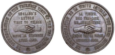 Exchange Visit to France, 1849, a copper medal, unsigned, clasped hands, English legends, re...