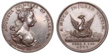 Death of Princess Augusta, 1772, a copper medal, unsigned [by T. Lyng?], draped bust right,...