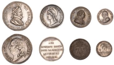 FRANCE, Louis XVIII, a silver medalet by R. Gayrard (?), undated, 13mm; Louis XVIII, a silve...