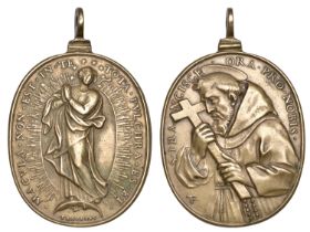 ITALY, St Francis, a cast bronze medal by G. Travani, half-length figure left, holding cross...