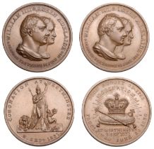 William IV, Accession and Coronation, 1830-1, copper medals (2), signed s, conjoined busts r...