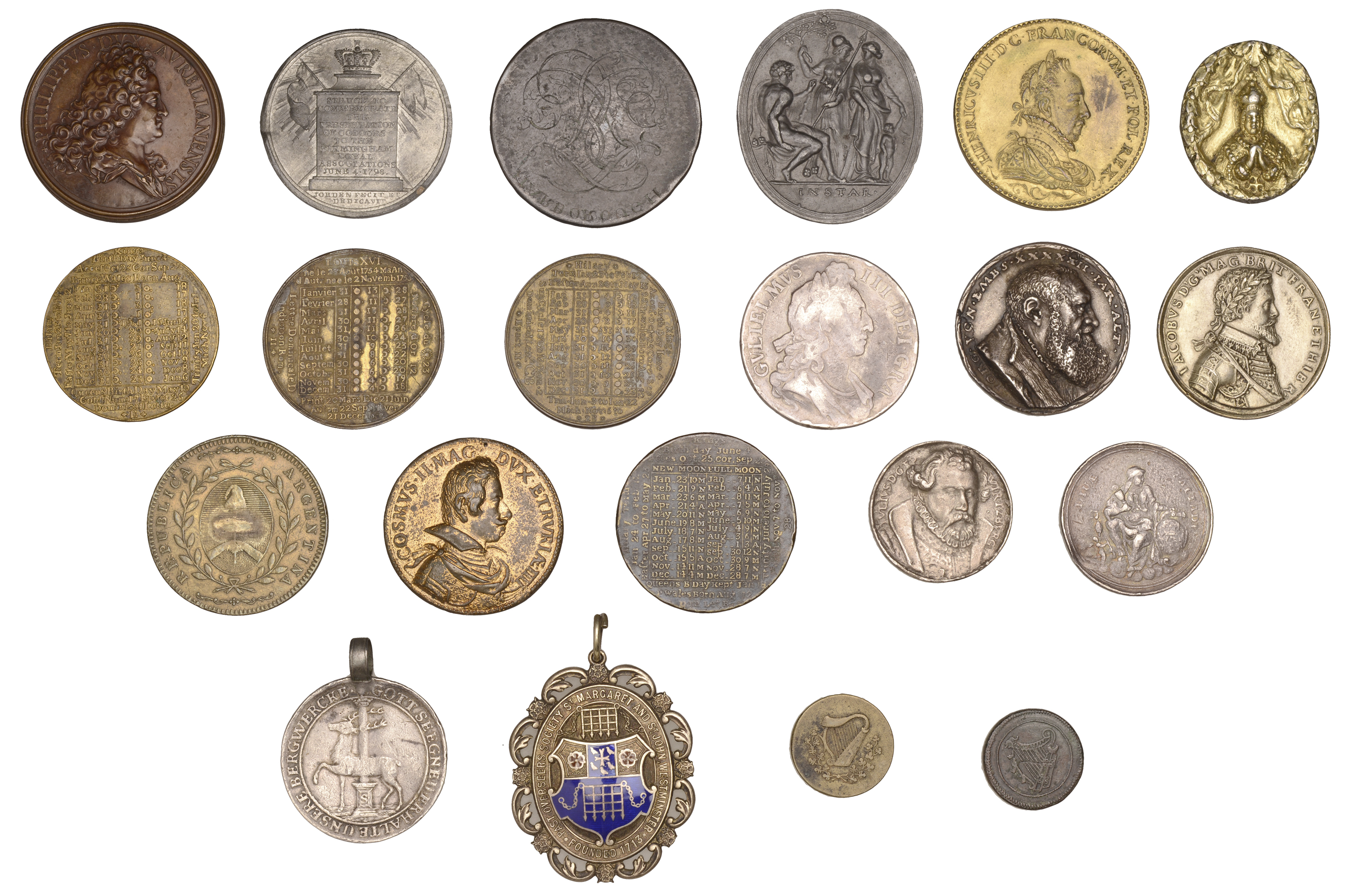 Miscellaneous World medals, medalets, etc, in silver (7), base metal (14) [21]. Varied state...