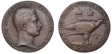 AUSTRIA, Karl I, 1917, a cast bronze medal by E. Esseo, bare head right, rev. eagle standing...
